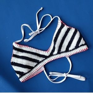 Xhilaration Crochet String Bikini Top Sz S NWT Red White Blue Americana